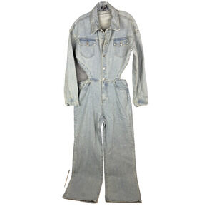 Pretty Little Thing Denim Jean Jumpsuit Coverall Womens 6 Long Sleeve Cut Out